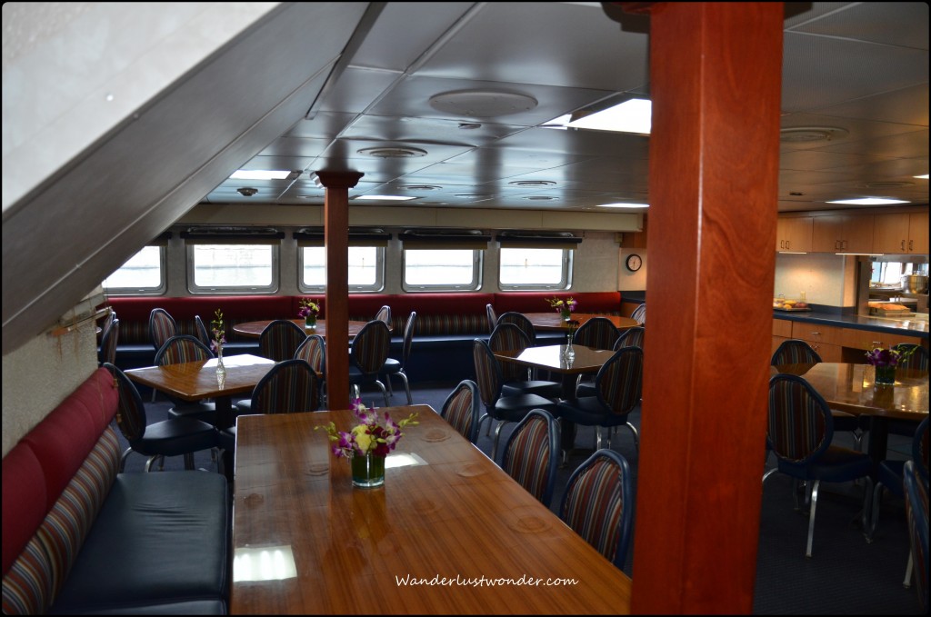 One area of the dining room on the ship.