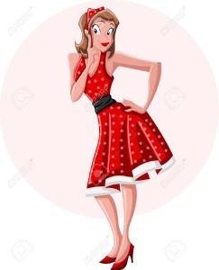 19049942-A-sexy-cartoon-pin-up-girl-wearing-red-dress--Stock-Vector