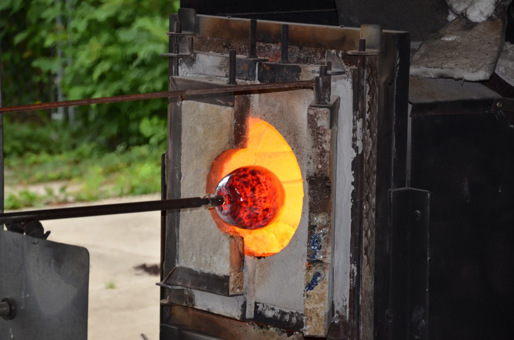 Putting glass in to the oven