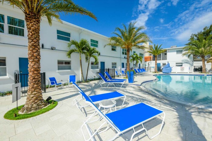 Our kitchen overlooked the beautiful pool area. 